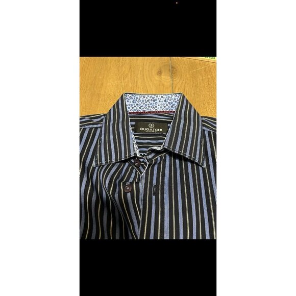 Bugatchi Button Down Shirt Flip Cuff Striped Blue Mens Size Measured Classic - Picture 5 of 12